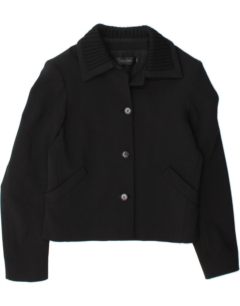 CALVIN KLEIN Womens Crop 3 Button Blazer Jacket US 10 Large Black Cotton Vintage Calvin Klein and Second-Hand Calvin Klein from Messina Hembry 
