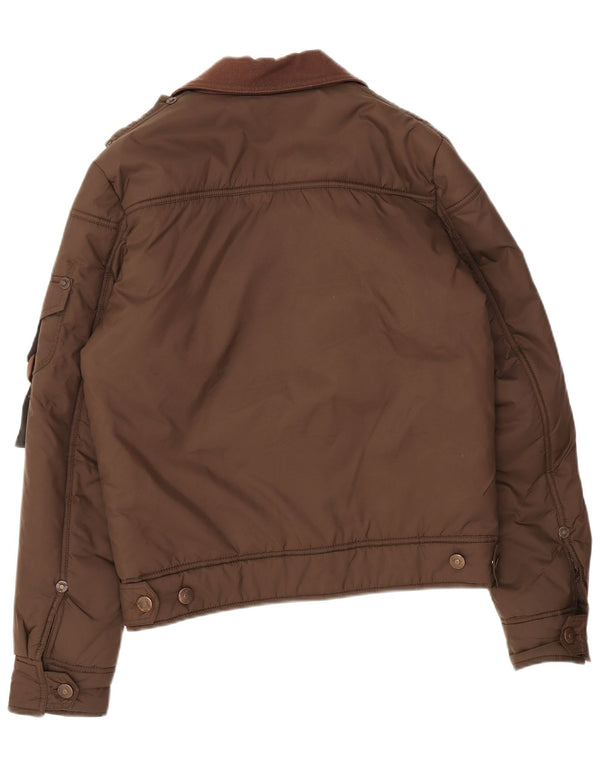 Vintage Mens Padded Bomber Jacket UK 38 Medium Brown Colourblock Polyester