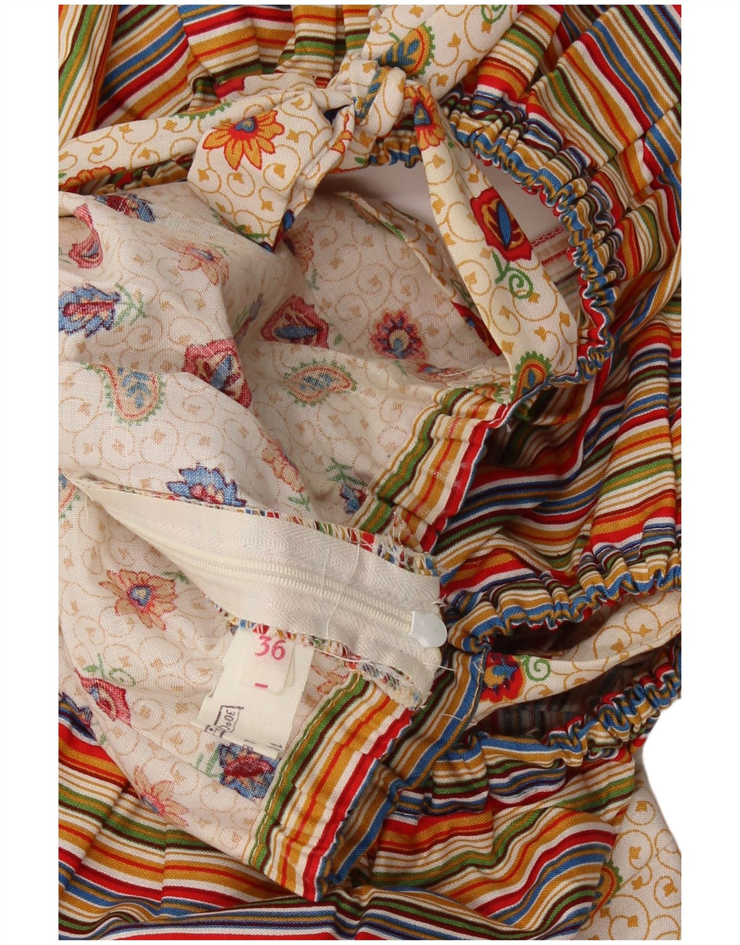 VINTAGE ženska haljina A-kroja bez rukava EU 36 Mala bež Paisley pamuk