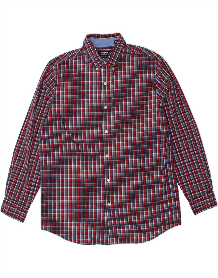 CHAPS Mens Easy Care Shirt Large Navy Blue Check Cotton Vintage Chaps and Second-Hand Chaps from Messina Hembry 