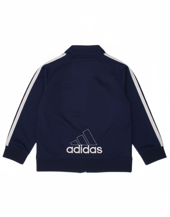 ADIDAS Boys Graphic Tracksuit Top Jacket 2-3 Years Navy Blue Polyester