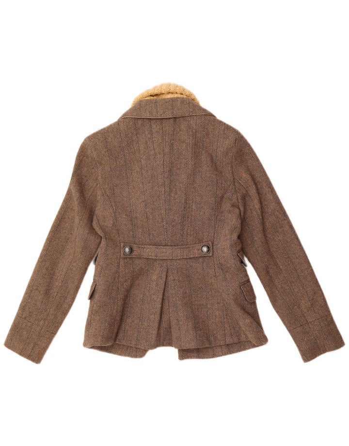 Superdry ženski sako s 3 gumba UK 14 Velika siva vunena riblja kost