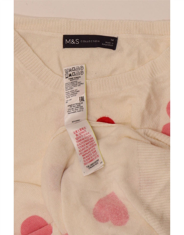 Marks & Spencer ženski džemper s okruglim izrezom UK 14 Srednje bijelo srce