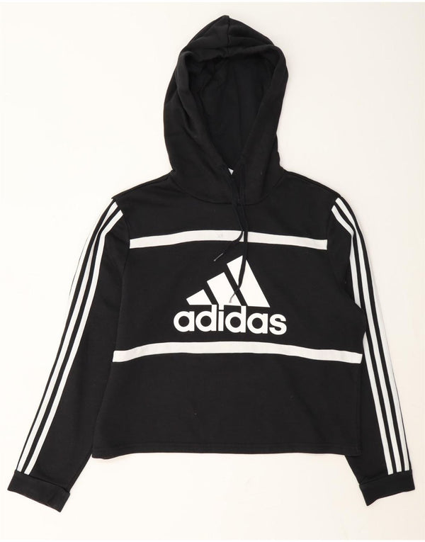 Adidas Ženska skraćena majica s kapuljačom UK 16/18 Veliki crni pamuk