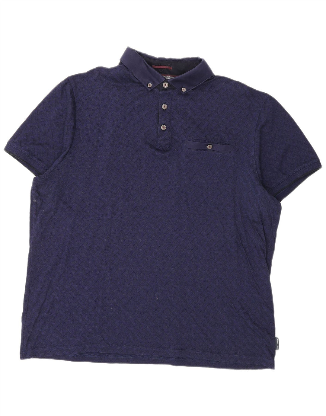 TED BAKER Mens Polo Shirt Size 5 XL Navy Blue Check Cotton