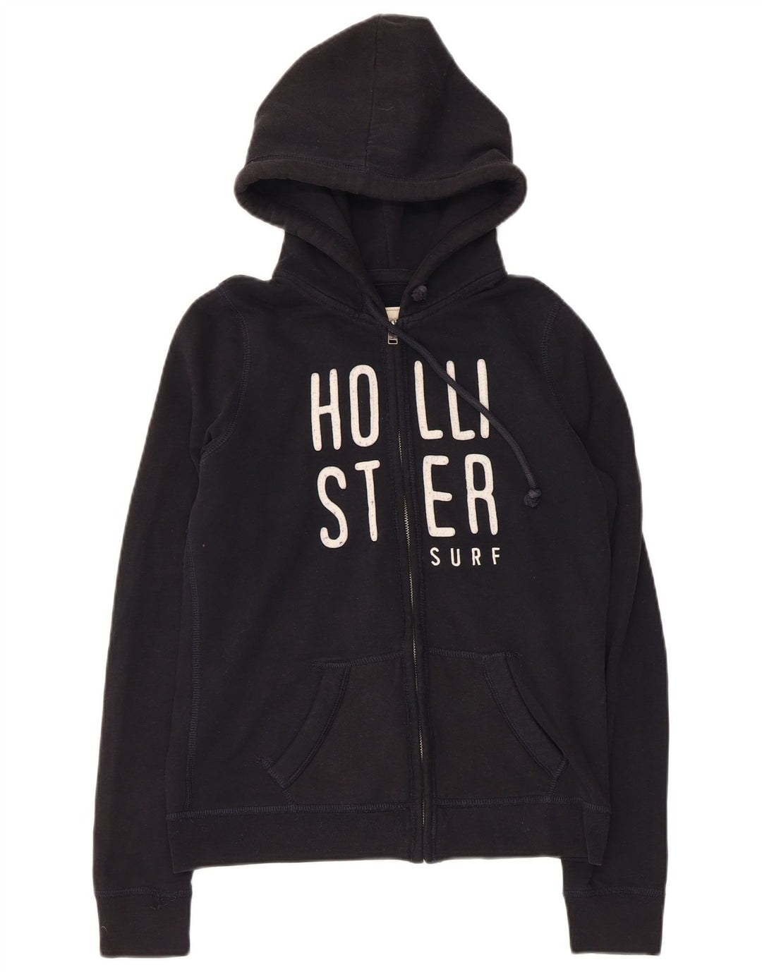 HOLLISTER Ženska pulover s kapuljačom s grafičkim patentnim zatvaračem UK 12 srednje crna