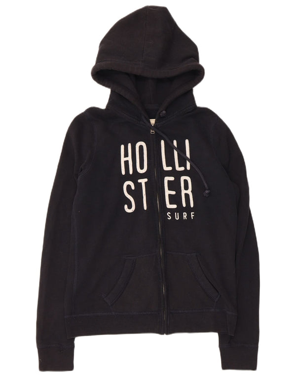 HOLLISTER Ženska pulover s kapuljačom s grafičkim patentnim zatvaračem UK 12 srednje crna