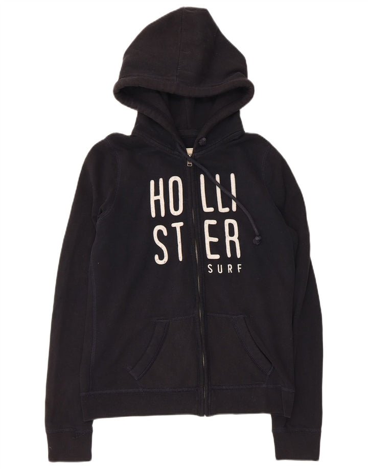 HOLLISTER Ženska pulover s kapuljačom s grafičkim patentnim zatvaračem UK 12 srednje crna