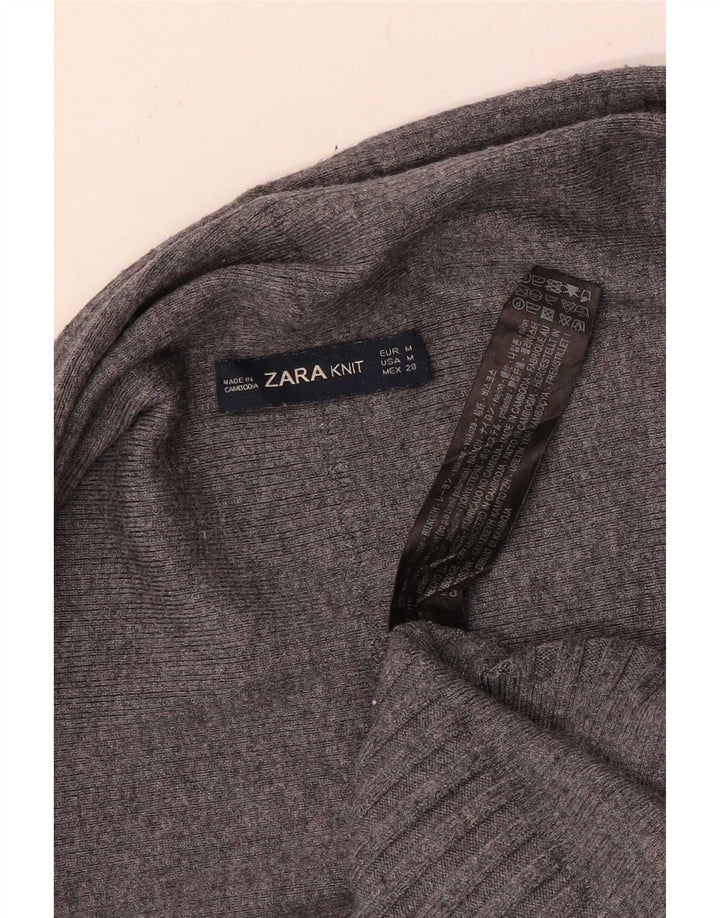 Zara ženski asimetrični otvoreni kardigan pulover UK 14 srednje siva viskoza