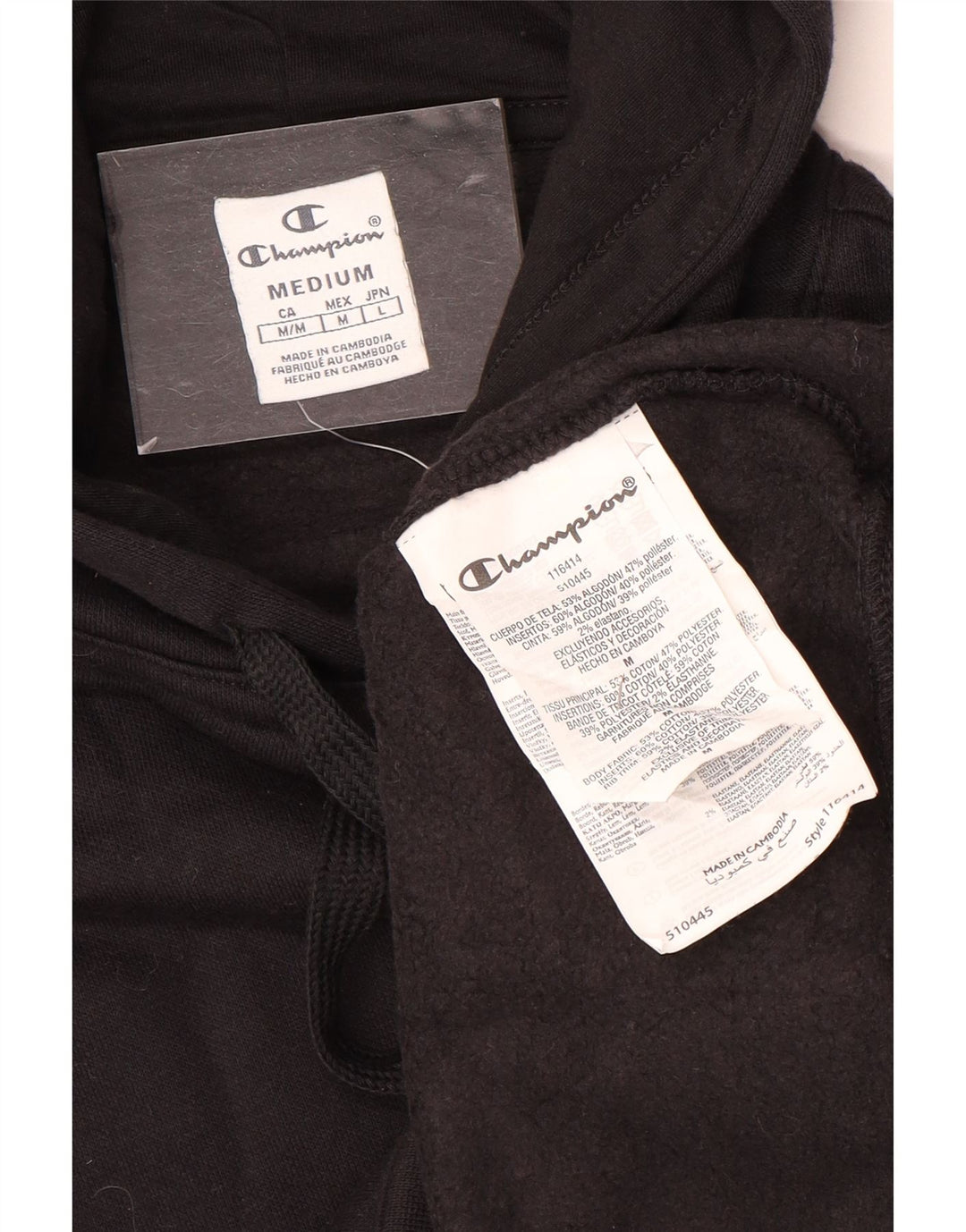 Ženska majica s kapuljačom Champion UK 14, srednji crni pamuk