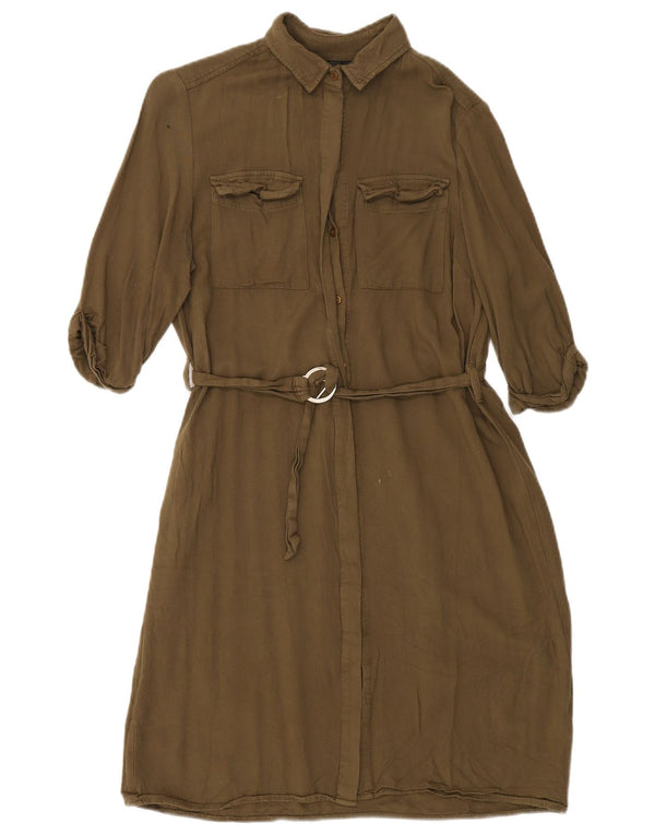 TOPSHOP Ženska prevelika košulja haljina 3/4 rukava UK 10 Mala kaki viskoza