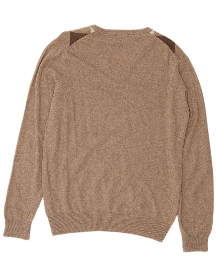 CONSENSO Muški džemper s V-izrezom Srednje smeđa Argyle/Dijamantna vuna