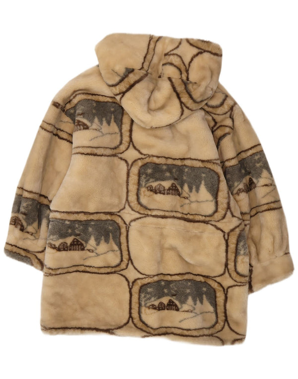 Verde Piu ženski preveliki duffle kaput s kapuljačom UK 10 Small Beige Geometric