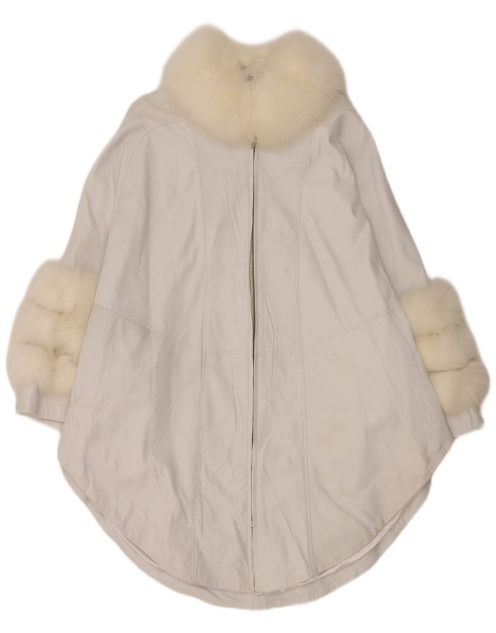 Vintage ženski pončo kožni kaput UK 18 XL bijeli