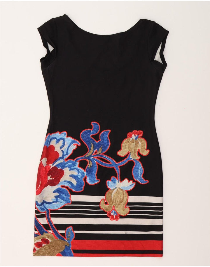 DESIGUAL ženska haljina uz kroj UK 12 Srednje crna cvjetna poliesterska haljina