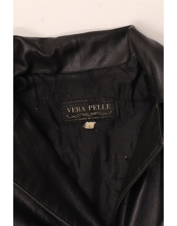 VINTAGE ženski kožni kaput UK 16 Veliki crni kožni