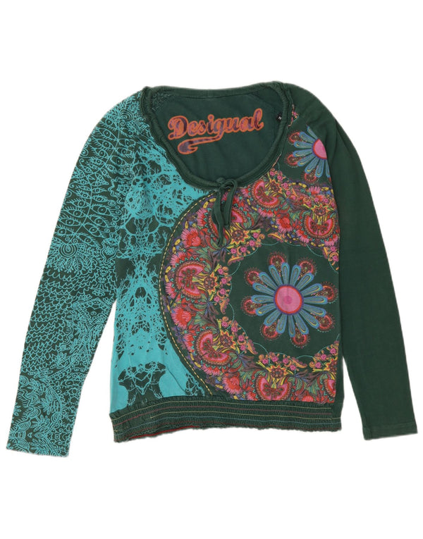 Desigual ženska majica s grafičkim motivima dugih rukava UK 14 srednje zelene cvjetne boje