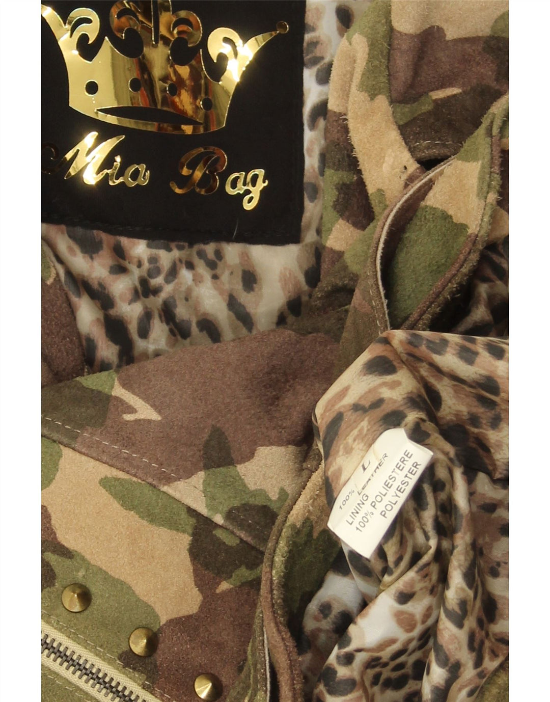 Vintage ženska biciklistička jakna od brušene kože UK 16, velika zelena kamuflažna koža