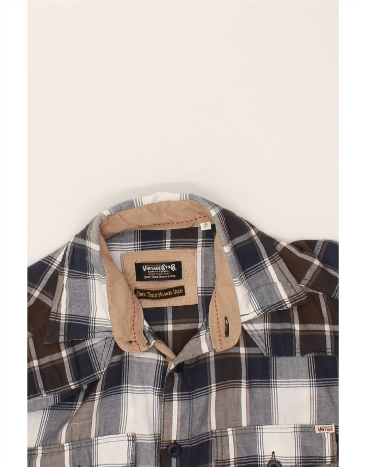 JACK & JONES Mens Flannel Shirt Small Navy Blue Check Cotton Vintage Jack & Jones and Second-Hand Jack & Jones from Messina Hembry 