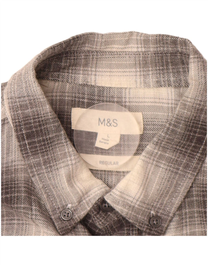 MARKS & SPENCER Muška flanelska košulja standardnog kroja, veliki sivi karirani pamuk