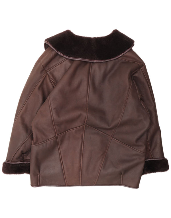 Vintage ženska jakna s ovčicama UK 22 3XL kestenjaste boje