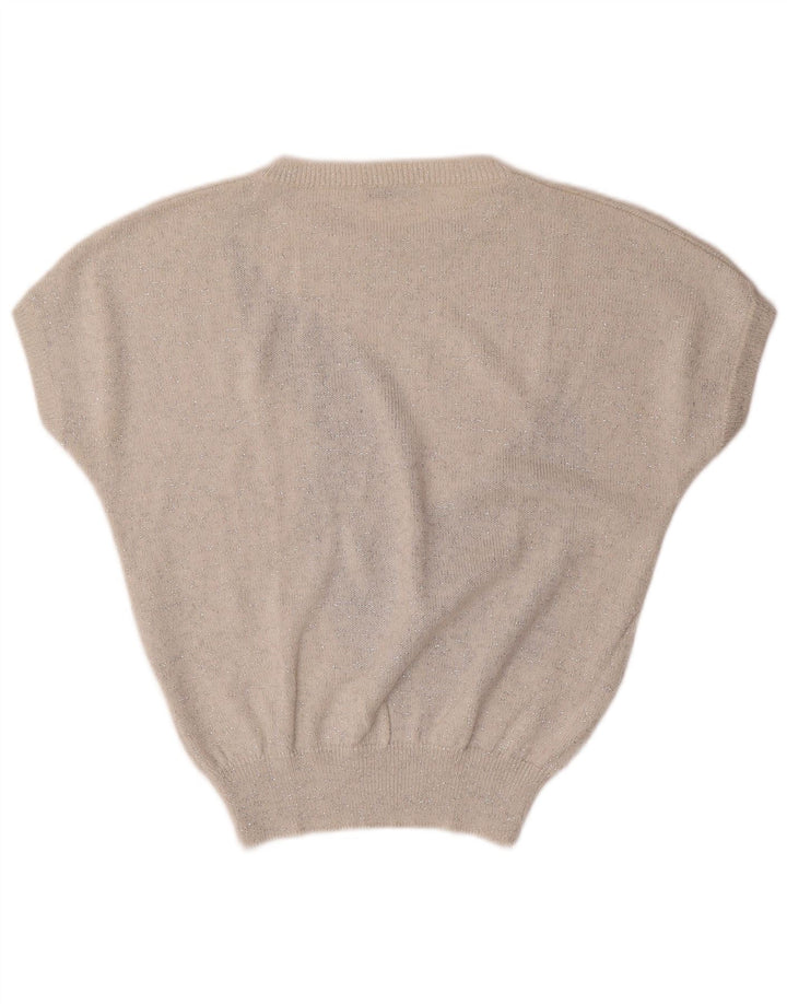 VINTAGE ženski džemper s morskim izrezom UK 16 Veliki prljavo bijeli cvjetni