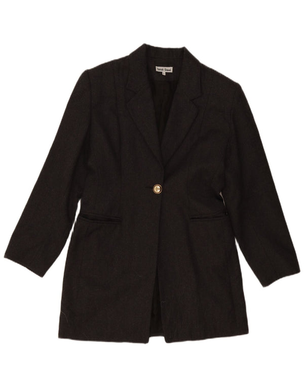 Vintage ženska duga jakna s 1 gumbom, siva vunena jakna US 2 XS