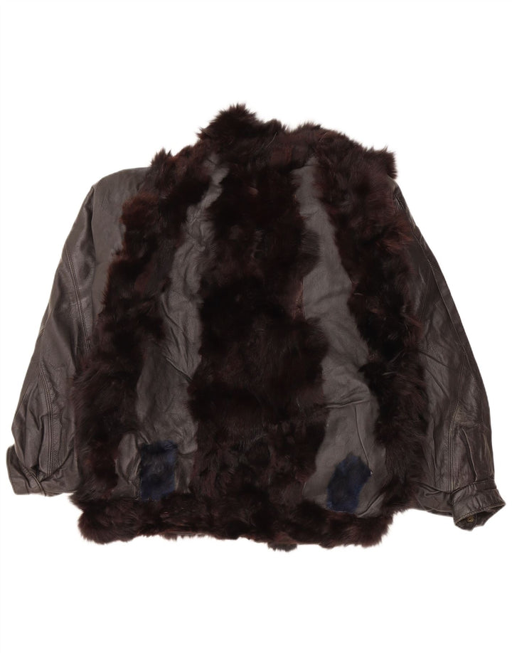 Vintage ženska krznena kožna jakna UK 14 srednje crna