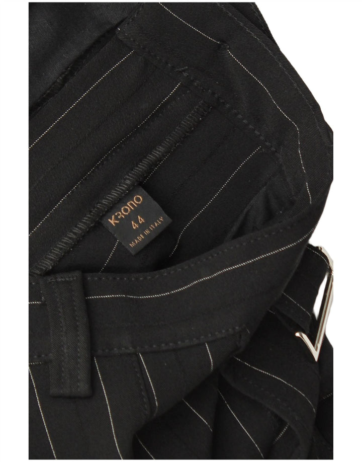 VINTAGE ženske ravne chino hlače IT 44 srednje W30 L32 crne na pruge