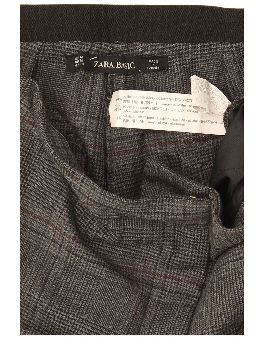Zara ženske uske chino hlače srednje veličine W32 L26 sivi karirani poliester