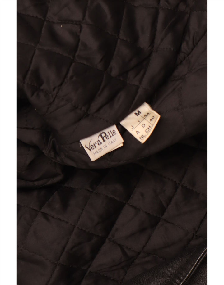 VINTAGE ženska kožna biciklistička jakna UK 14 Srednja crna koža