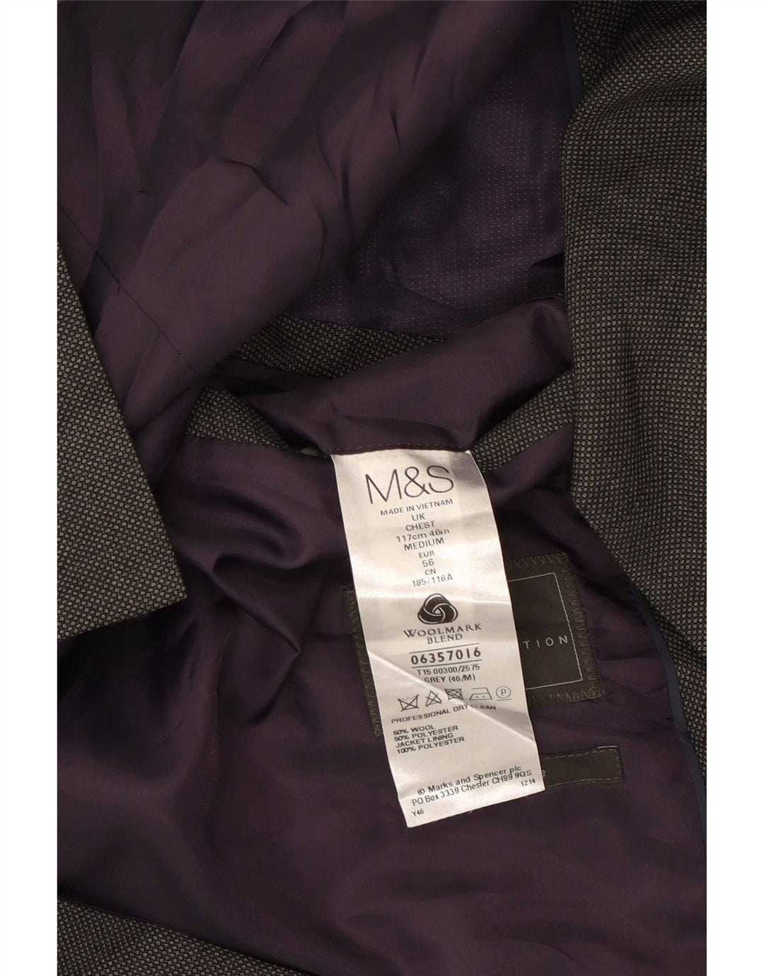Marks & Spencer muška jakna s 2 gumba UK 46 XL siva vuna