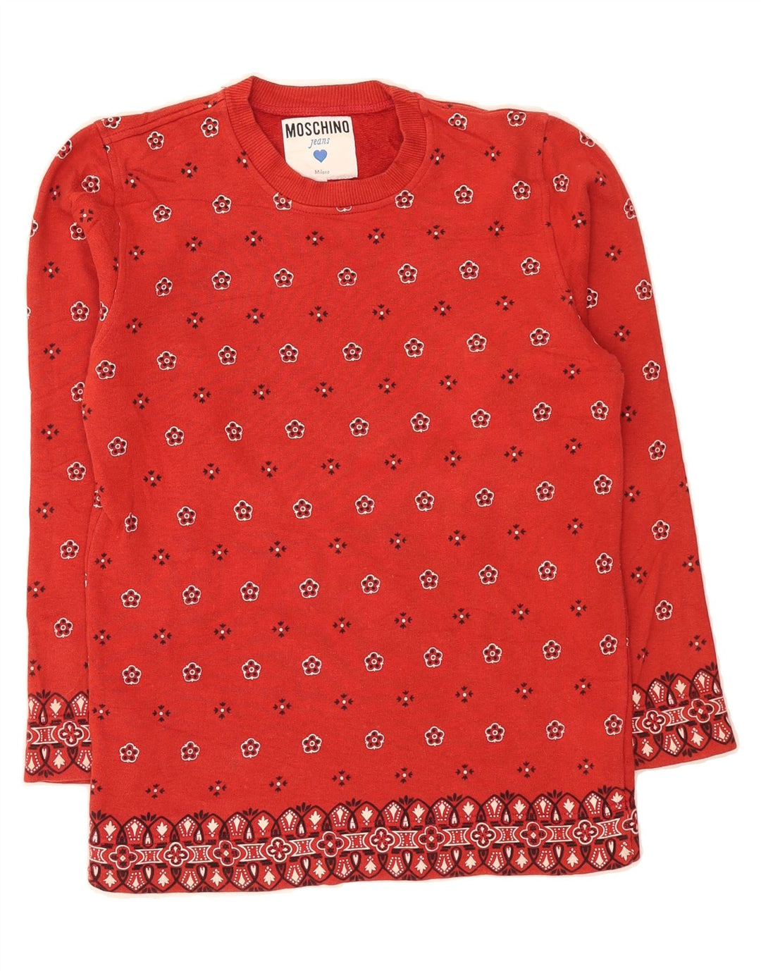 MOSCHINO Womens Sweatshirt Jumper UK 10 Small Red Floral Cotton Vintage Moschino and Second-Hand Moschino from Messina Hembry 