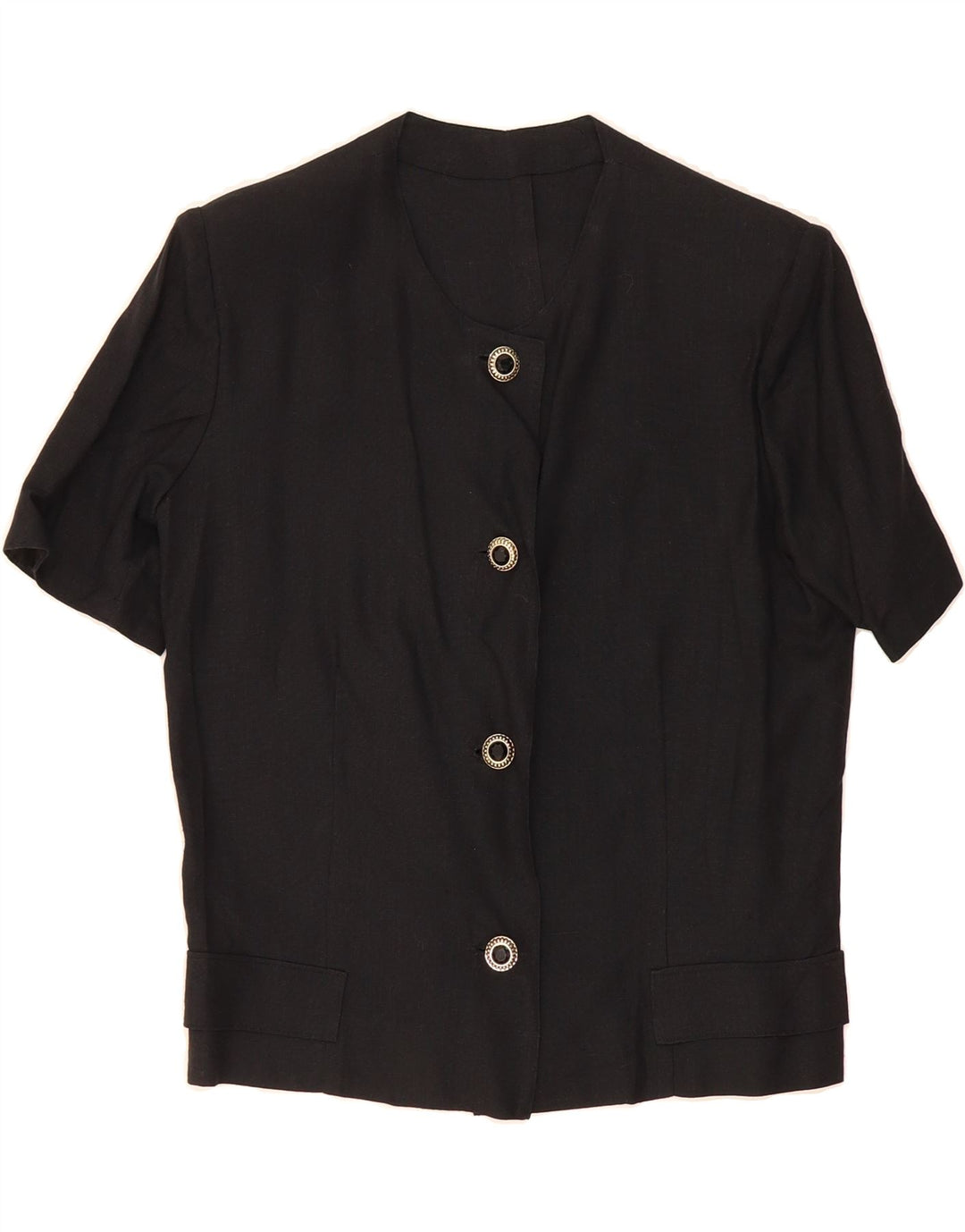 VINTAGE Womens 4 Button Short Sleeve Blazer Jacket UK 14 Medium Black Vintage Vintage and Second-Hand Vintage from Messina Hembry 