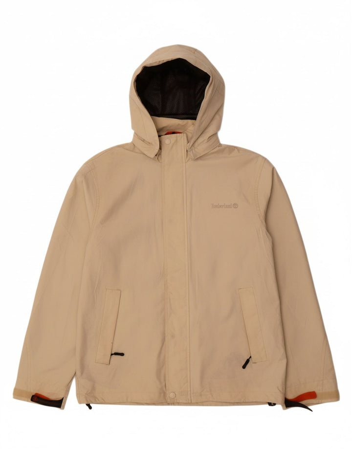 TIMBERLAND Mens Hooded Rain Jacket UK 36 Small Off White Nylon