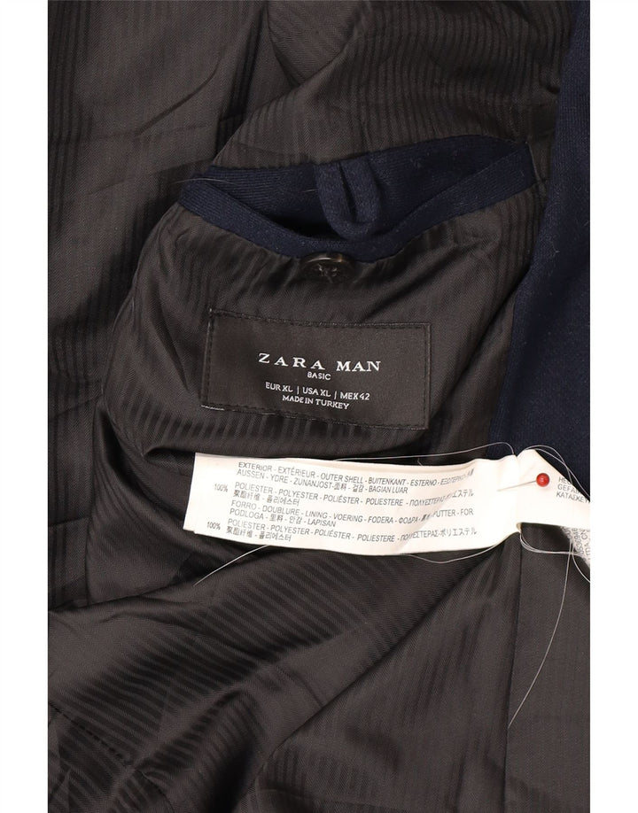 ZARA Mens 2 Button Blazer Jacket UK 42 XL Navy Blue Polyester