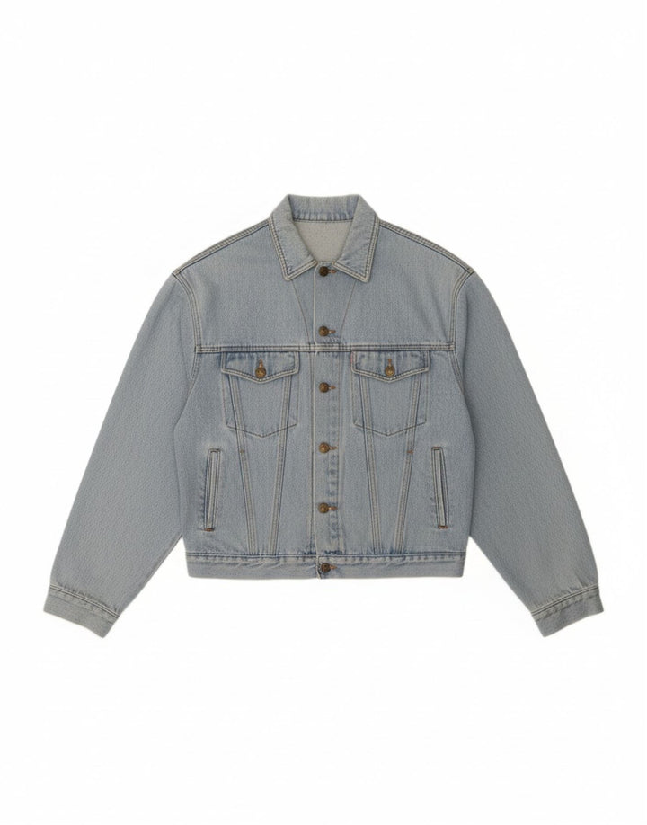 VINTAGE Womens Oversized Denim Jacket UK 10 Small Blue Cotton