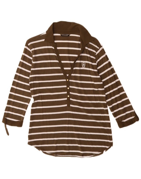 Ženska polo majica 3/4 rukava Massimo Dutti UK 12 srednje kaki na pruge