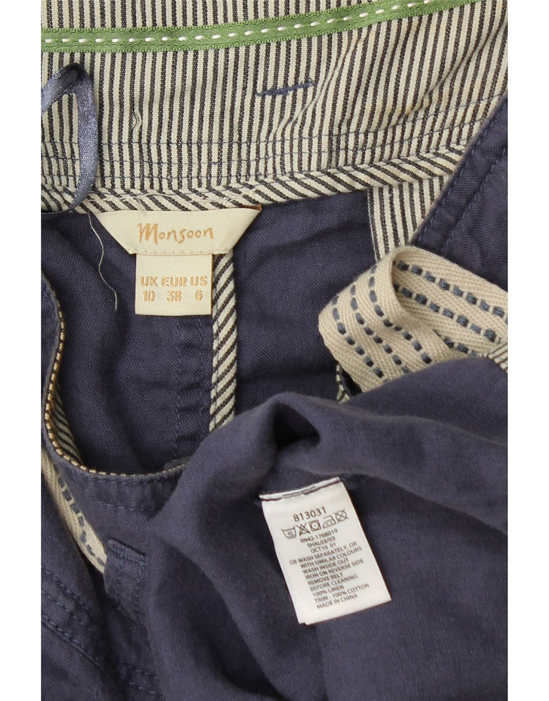 MONSOON ženska mini suknja UK 10 mala W28 mornarsko plava lanena