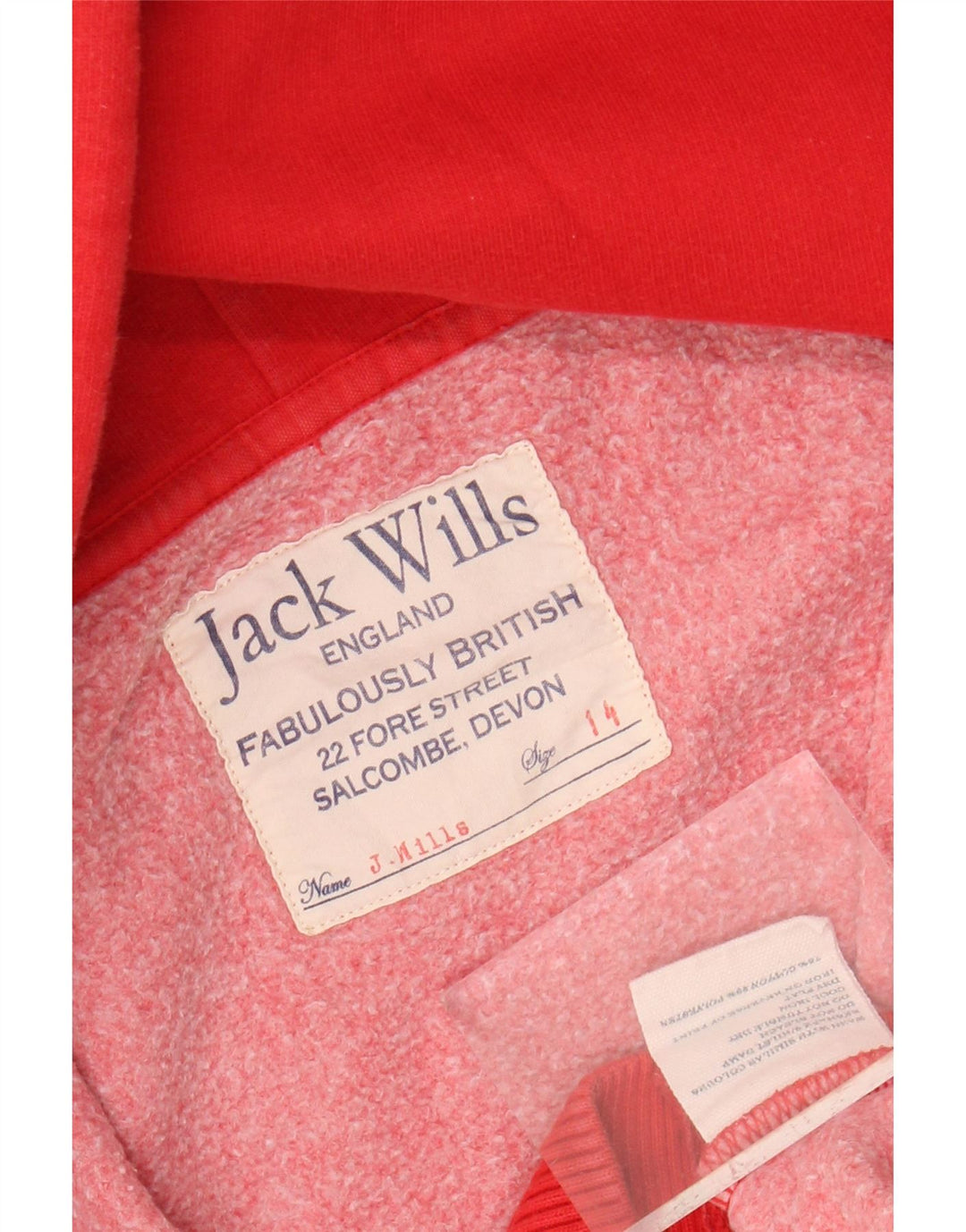 Jack Wills Ženska majica s kapuljačom s patentnim zatvaračem UK 14 Veliki crveni pamuk