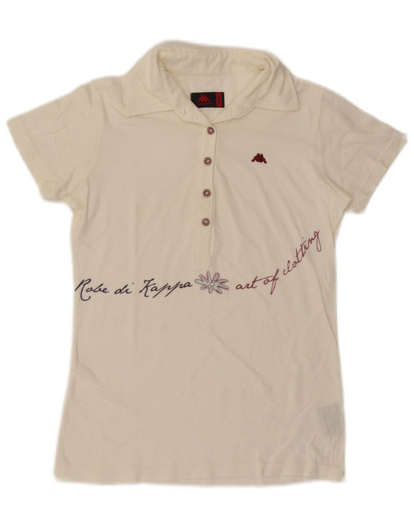 KAPPA Ženska grafička polo majica UK 10 Mala bijela pamuk