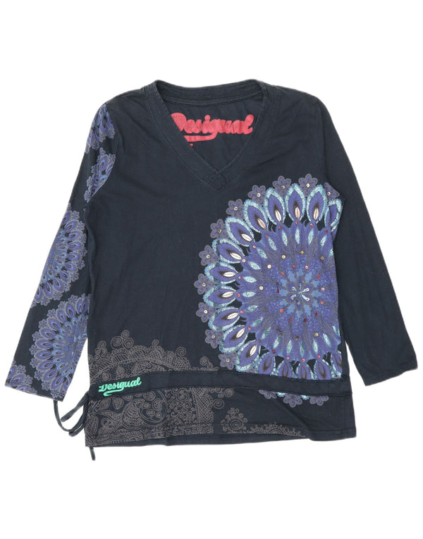 Ženska majica s grafičkim motivima Desigual UK 18 XL tamnoplava cvjetna
