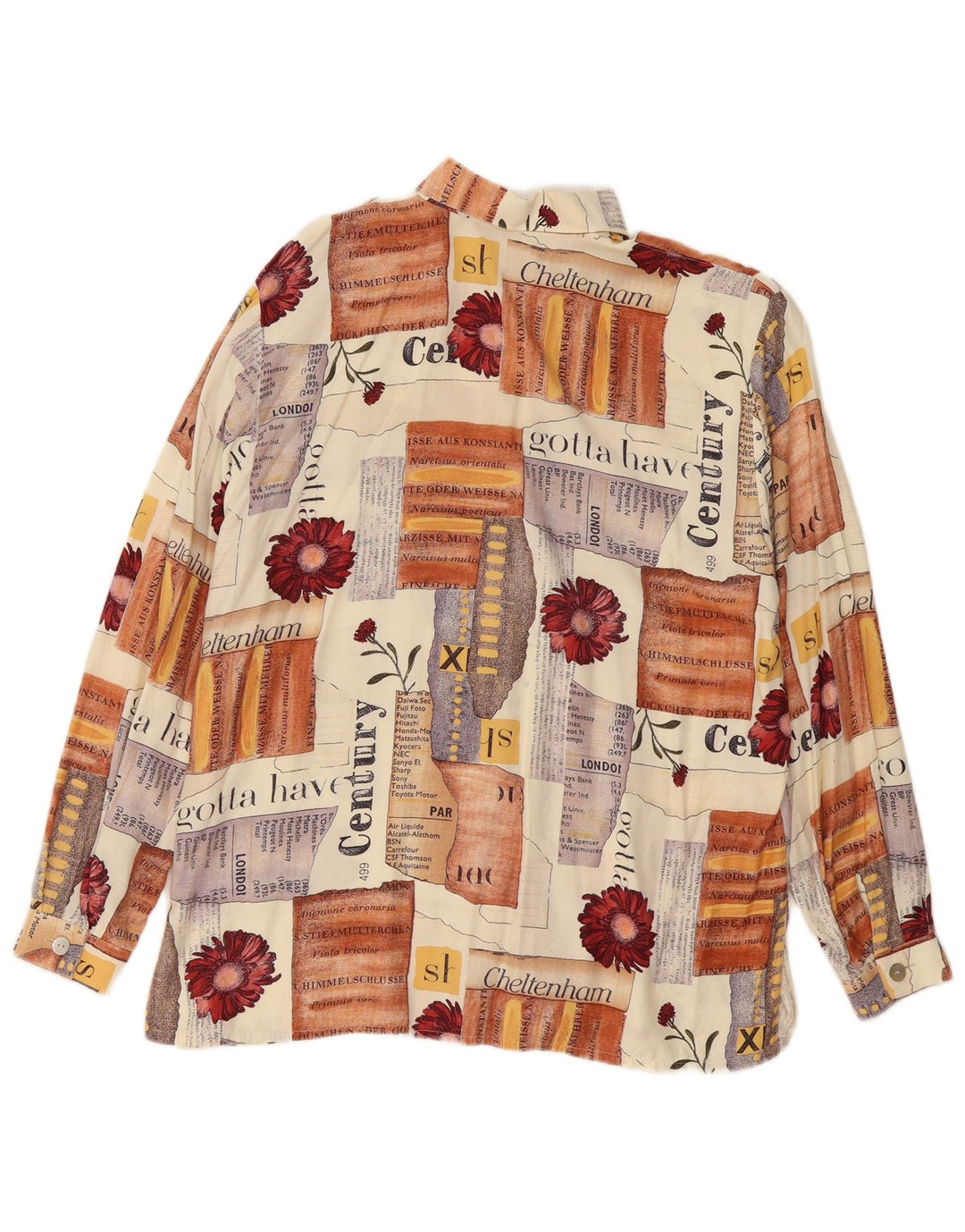 Vintage ženska grafička košulja bluza EU 40 srednje bež patchwork viskoza