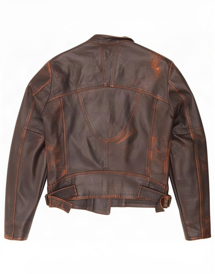 Genny Mens Leather Biker Jacket UK 38 Medium Brown