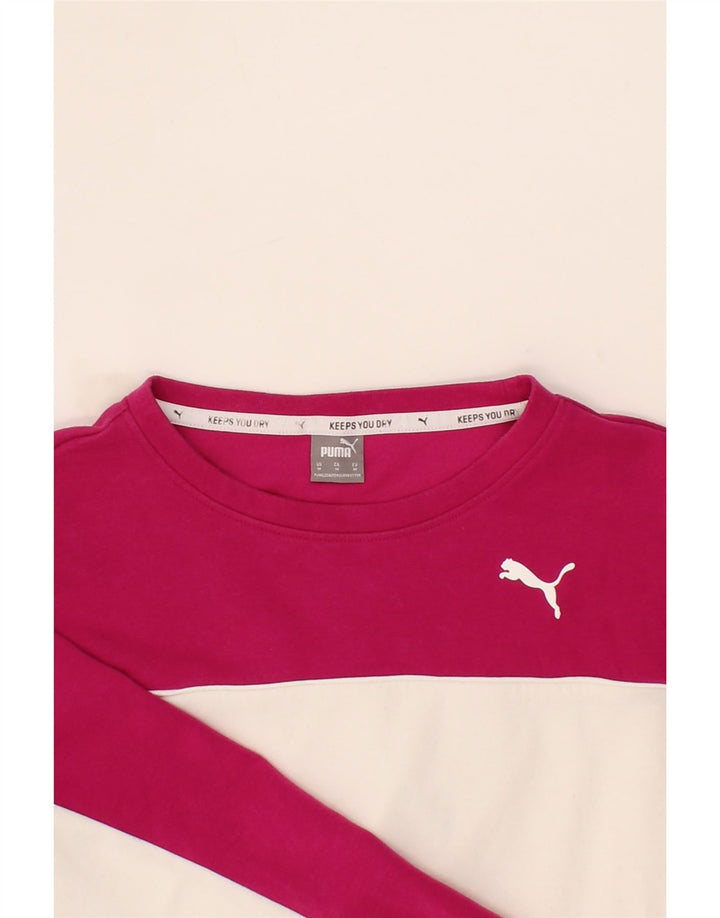PUMA Womens Oversized Crop Sweatshirt Jumper UK 14 Medium Pink Colourblock Vintage Puma and Second-Hand Puma from Messina Hembry 