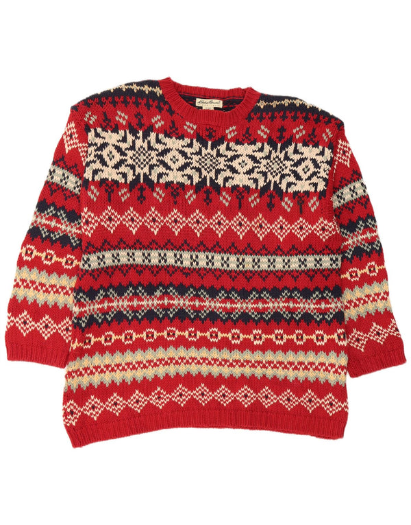 Eddie Bauer ženski džemper s okruglim izrezom UK 18 XL Red Fair Isle Cotton