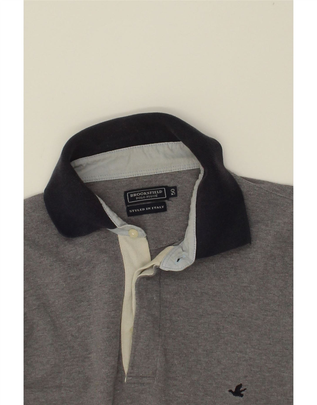 BROOKSFIELD Mens Long Sleeve Polo Shirt IT 50 Medium Grey Cotton Vintage Brooksfield and Second-Hand Brooksfield from Messina Hembry 
