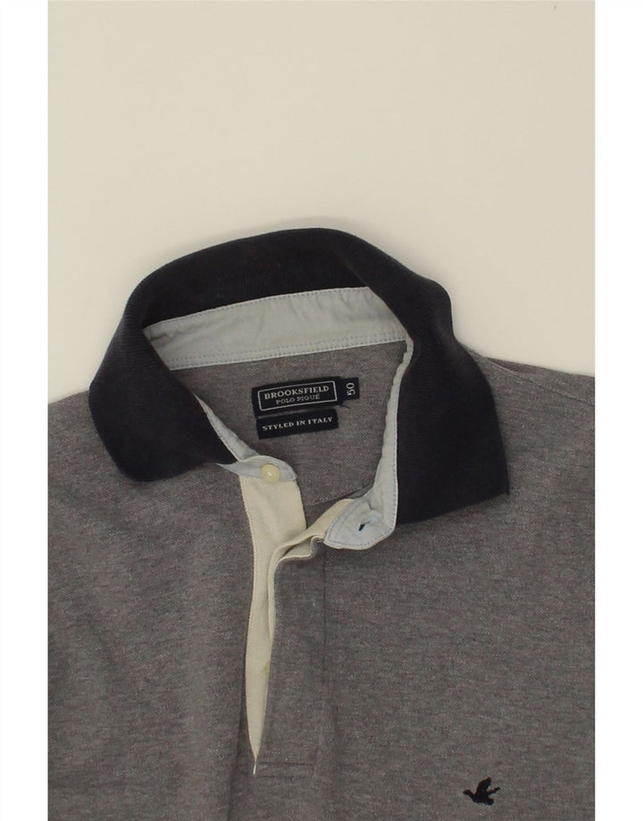 BROOKSFIELD Mens Long Sleeve Polo Shirt IT 50 Medium Grey Cotton Vintage Brooksfield and Second-Hand Brooksfield from Messina Hembry 