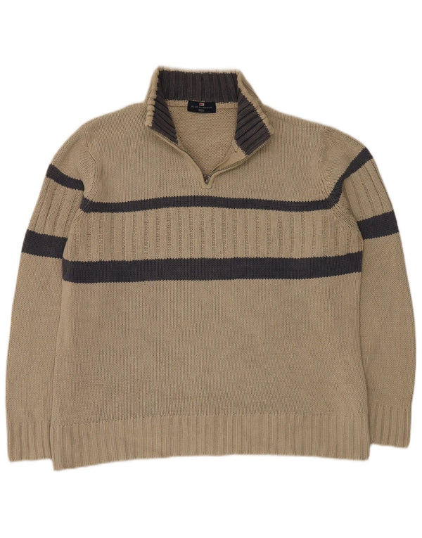 MARKS & SPENCER Mens Blue Harbour Zip Neck Jumper Sweater Large Beige