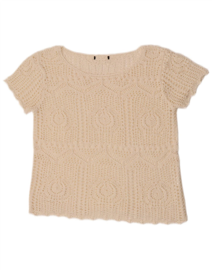Vintage ženska vrhunska heklana bluza UK 12 srednje bijele boje